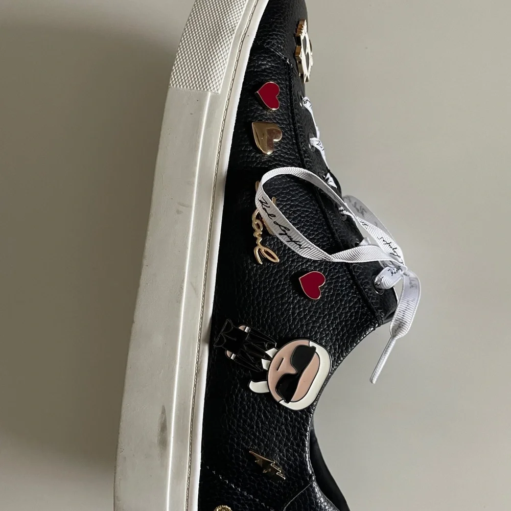 Karl Lagerfeld Black Sneakers with Heart and Cat Accents - Picture 3 of 9